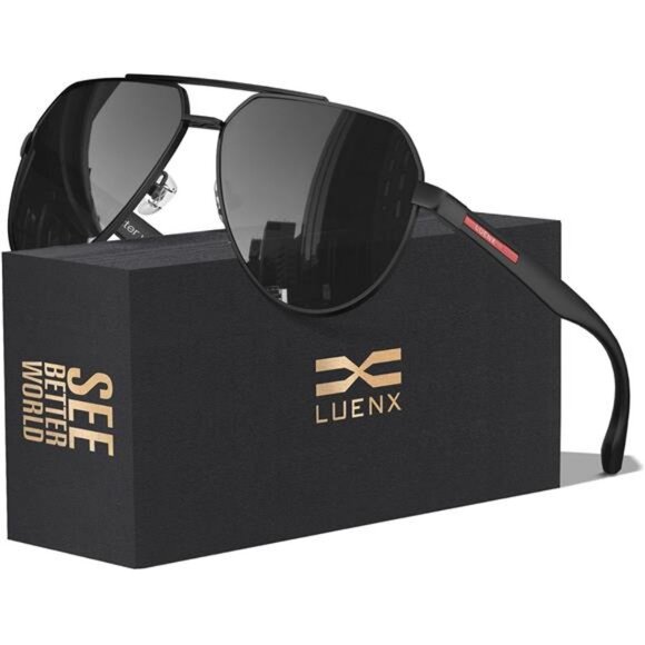 LUENX Aviator Sunglasses for Men Polarized Pilot Shades UV400 Sun Glasses with - Picture 1 of 7
